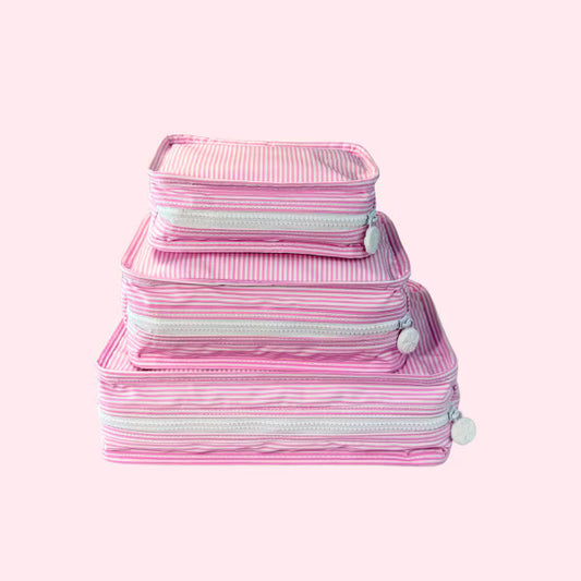 333G 1818 Pink Preppy Stripe Stacking Set of 3 Pouches