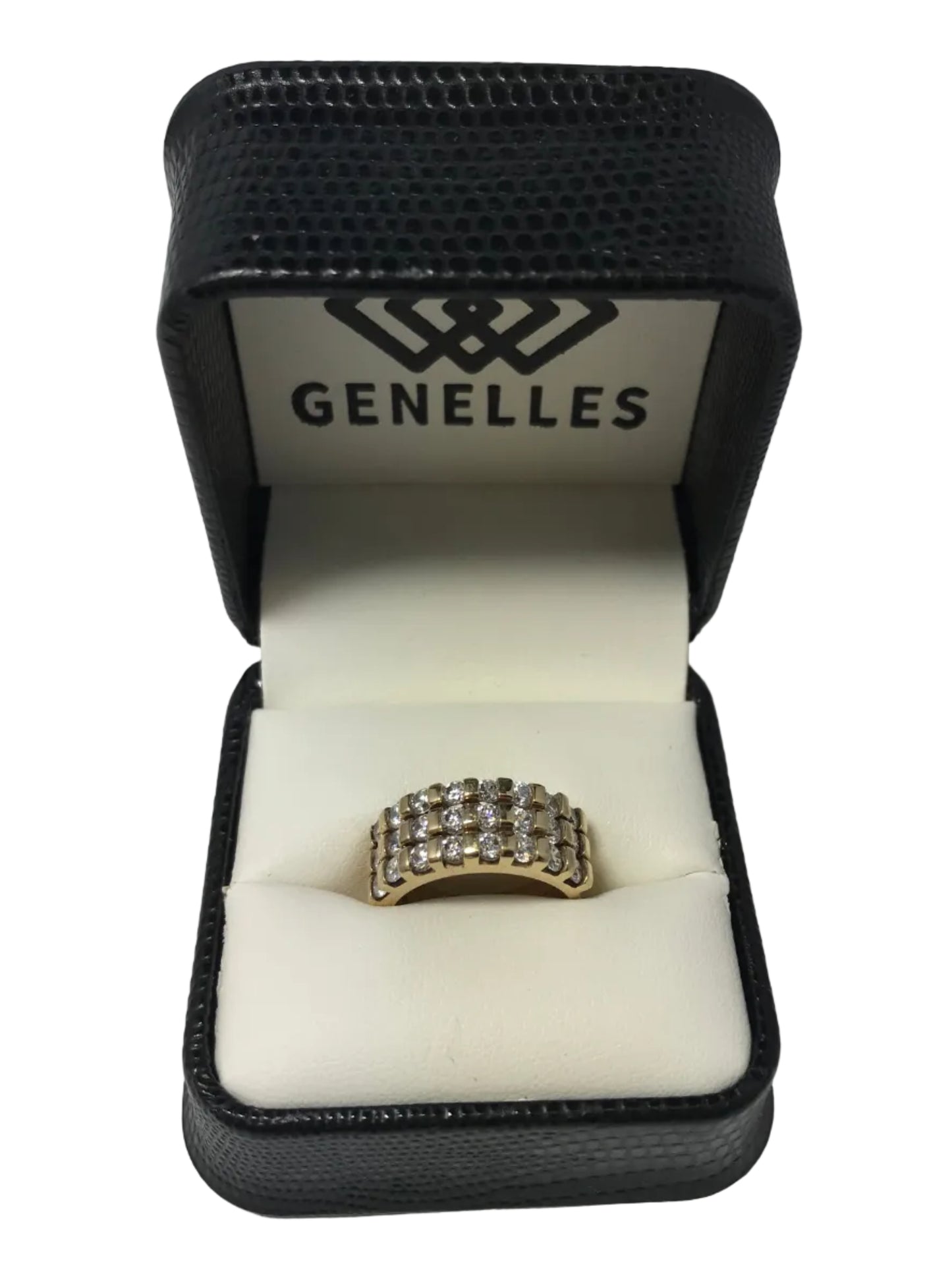 U 10K Yellow Gold 3 Row Ladies CZ Band