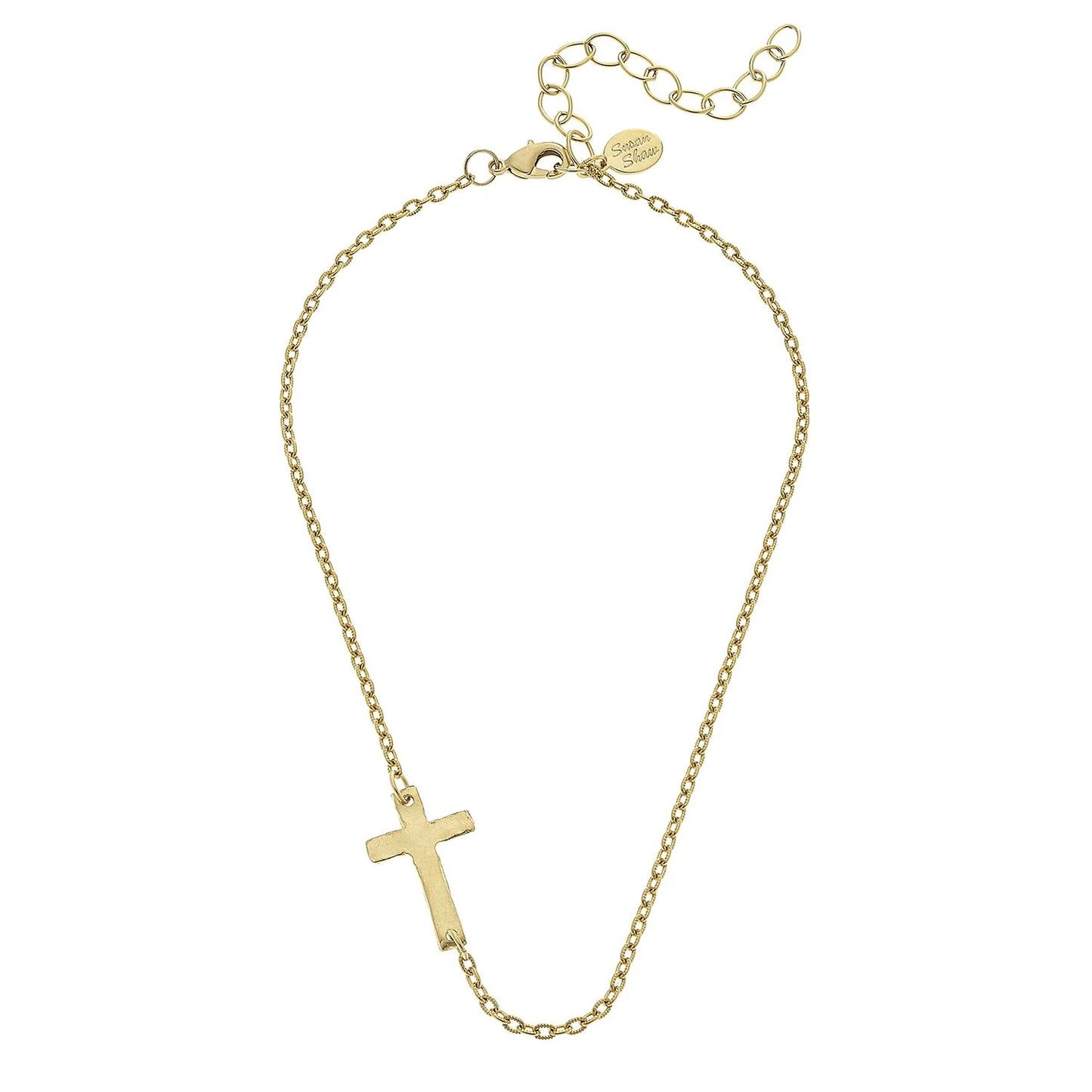3576G Susan Shaw Gold Plated Side Cross Dainty Necklace