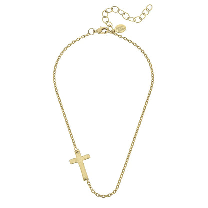 3576G Susan Shaw Gold Plated Side Cross Dainty Necklace