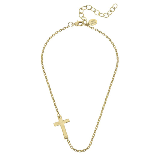 3576G Susan Shaw Gold Plated Side Cross Dainty Necklace