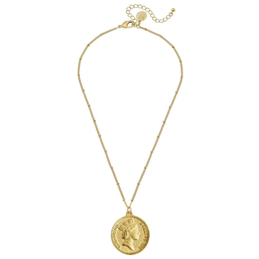 3611Q Susan Shaw Gold Plated Queen Elizabeth Coin Dainty Necklace