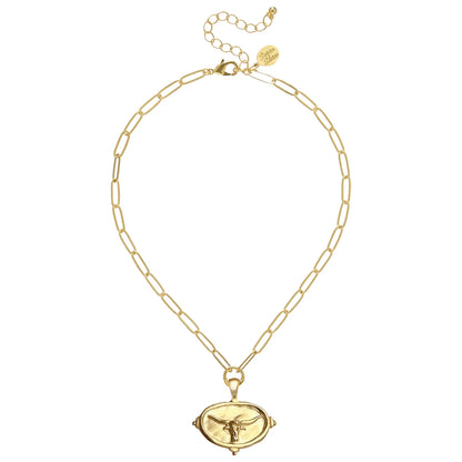 3696LH Susan Shaw Gold Plated Longhorn Intaglio Paperclip Necklace