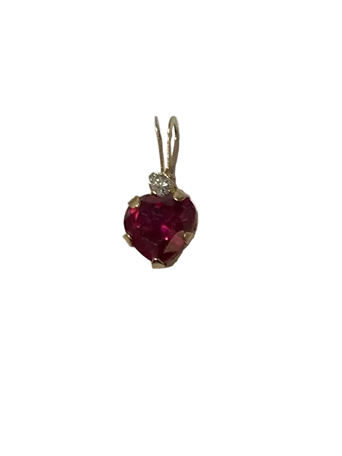 U 10K Red Heart Shaped/ Round Clear Stone Pendant