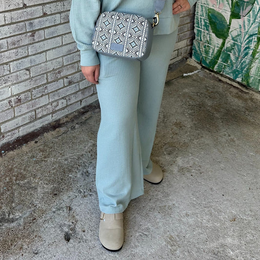 Felton Wide Leg Waffle Pants in Mist