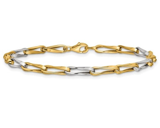 10K Yellow Gold With White Rhodium Polished Fancy Link Bracelet - 7.5"