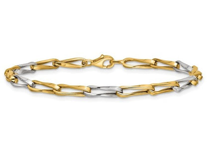 10K Yellow Gold With White Rhodium Polished Fancy Link Bracelet - 7.5"