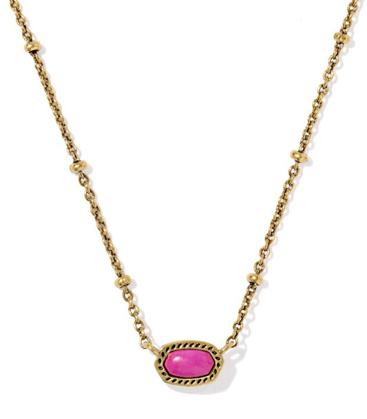 Kendra Scott Mini Elisa Satellite Short Necklace in Vintage Gold Dark Fuchsia Variegated Magnesite