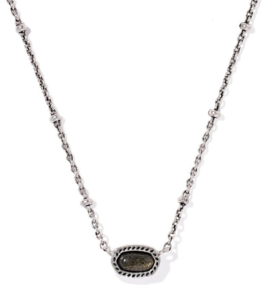 Kendra Scott Mini Elisa Satellite Short Necklace in Vintage Silver Golden Obsidian