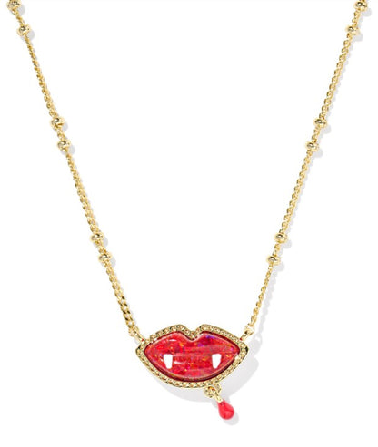 Kendra Scott Vampire Short Necklace in Gold Red Kyocera Opal