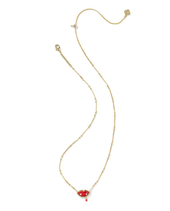 Kendra Scott Vampire Short Necklace in Gold Red Kyocera Opal