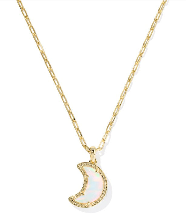 Kendra Scott Moon Short Necklace in Gold White Opalescent Resin