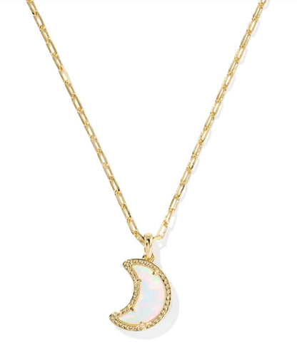 Kendra Scott Moon Short Necklace in Gold White Opalescent Resin