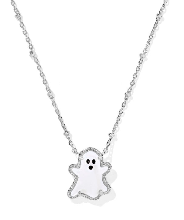 Kendra Scott Ghost Short Necklace in Silver White Mother Of Pearl