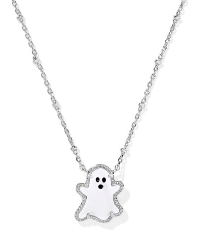 Kendra Scott Ghost Short Necklace in Silver White Mother Of Pearl