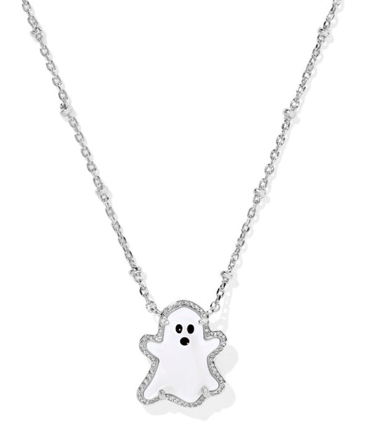 Kendra Scott Ghost Short Necklace in Silver White Mother Of Pearl
