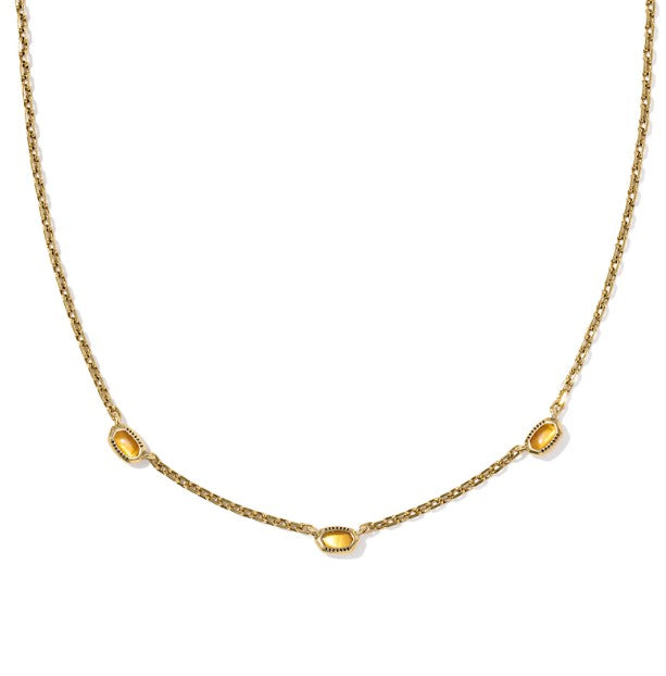 Kendra Scott Mini Elisa Three Stone Strand Necklace in Vintage Gold Marbled Amber Illusion