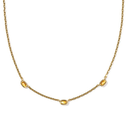 Kendra Scott Mini Elisa Three Stone Strand Necklace in Vintage Gold Marbled Amber Illusion