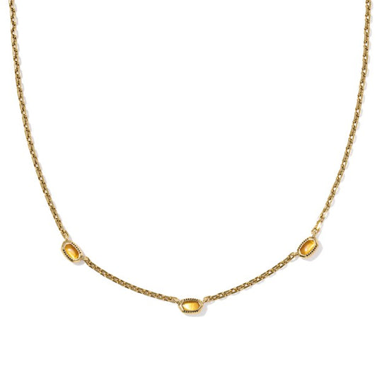 Kendra Scott Mini Elisa Three Stone Strand Necklace in Vintage Gold Marbled Amber Illusion