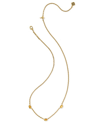 Kendra Scott Mini Elisa Three Stone Strand Necklace in Vintage Gold Marbled Amber Illusion