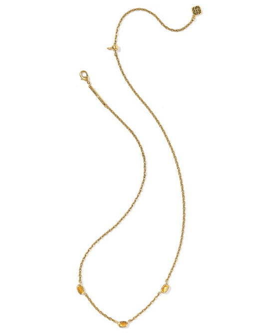 Kendra Scott Mini Elisa Three Stone Strand Necklace in Vintage Gold Marbled Amber Illusion