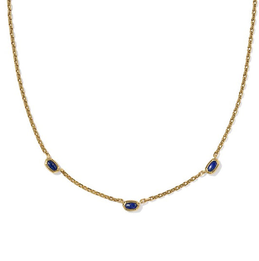 Kendra Scott Mini Elisa Three Stone Strand Necklace in Vintage Gold Blue Lapis