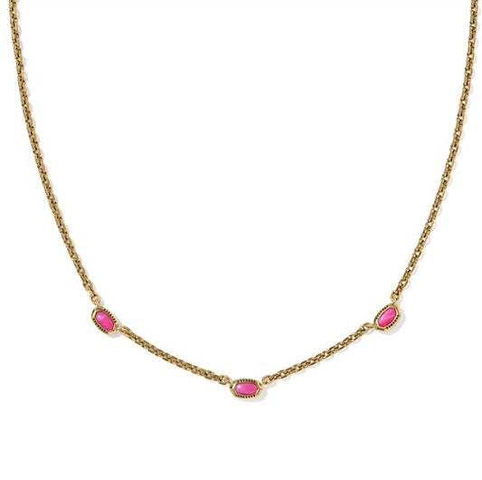 Kendra Scott Mini Elisa Three Stone Strand Necklace in Vintage Gold Dark Fuchsia Variegated Magnesite