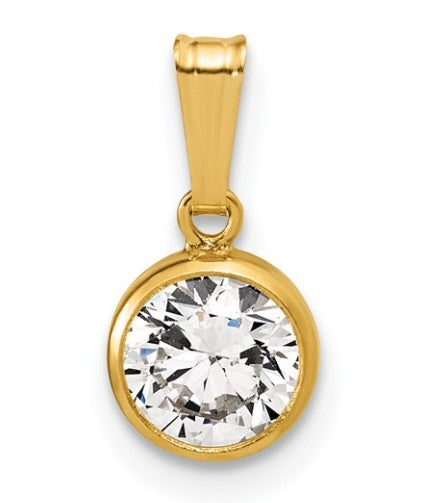 14K Gold Filled 6.75mm Cubic Zirconia Bezel Pendant