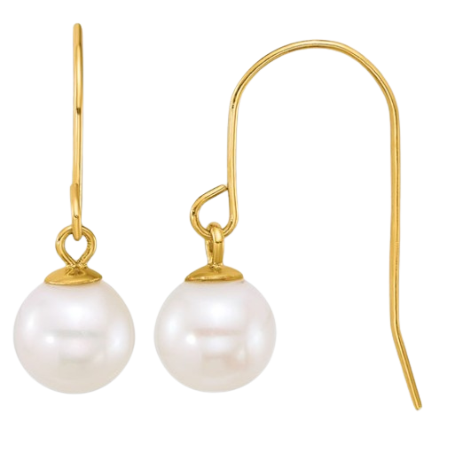 GFXF915E 14K Gold Filled 6-7mm Round White Freshwater Pearl Dangle Earrings