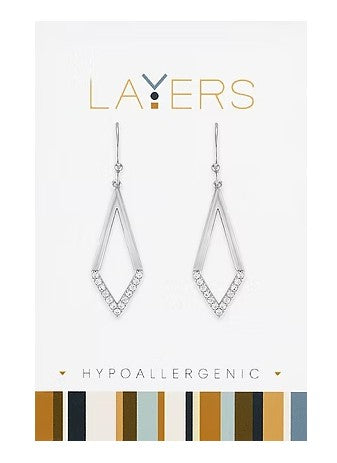Layers Silver Geometric Half Cubic Zirconia Dangle Earrings