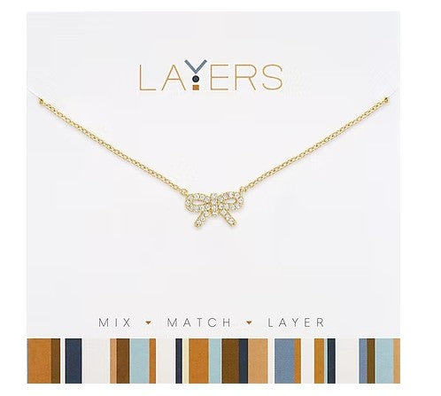 LAY-213G Layers Gold Cubic Zirconia Bow Necklace