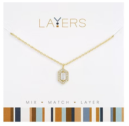 Layers Gold Hexagon Cubic Zirconia Pendant Necklace