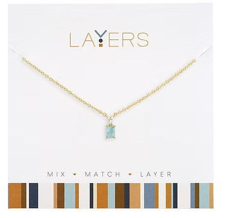 Layers Gold Emerald Cut Sky Blue Drop Necklace