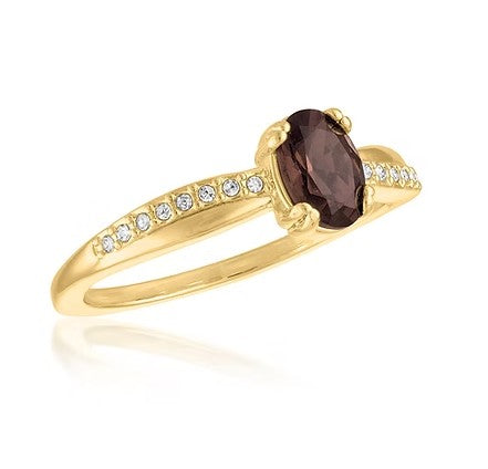 Layers Elegant Smoky Quartz Oval Gold Ring