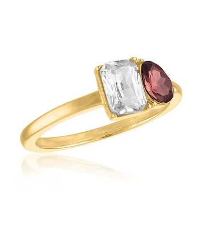 Layers Burgundy Duo-Stone Gold Ring