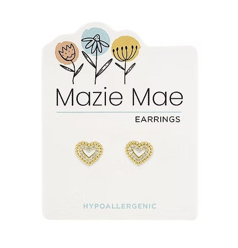 Mazie Mae Gold Double Bordered Cubic Zirconia Heart Stud Earrings