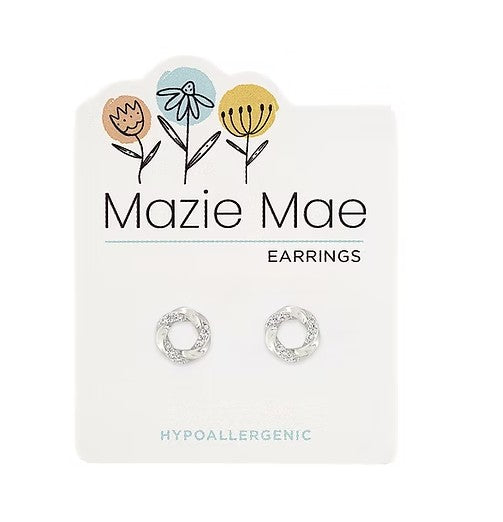 Mazie Mae Silver Twisted Cubic Zirconia Loop Stud Earrings