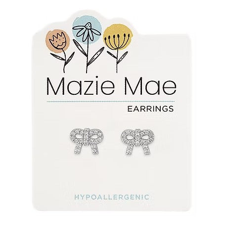 Mazie Mae Silver Cubic Zirconia Bow Stud Earrings