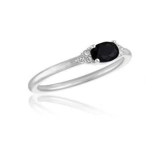 Stacks Oval Jet Black Silver Ring
