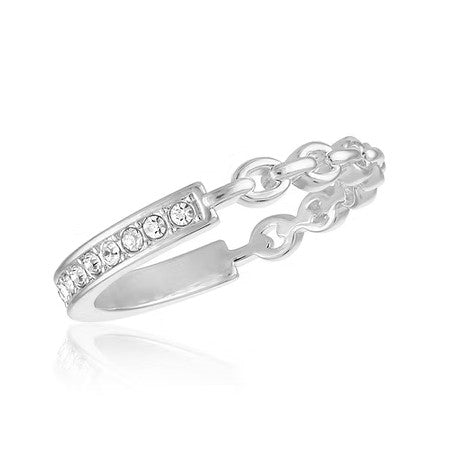 Stacks Half Chain Half Cubic Zirconia Silver Ring