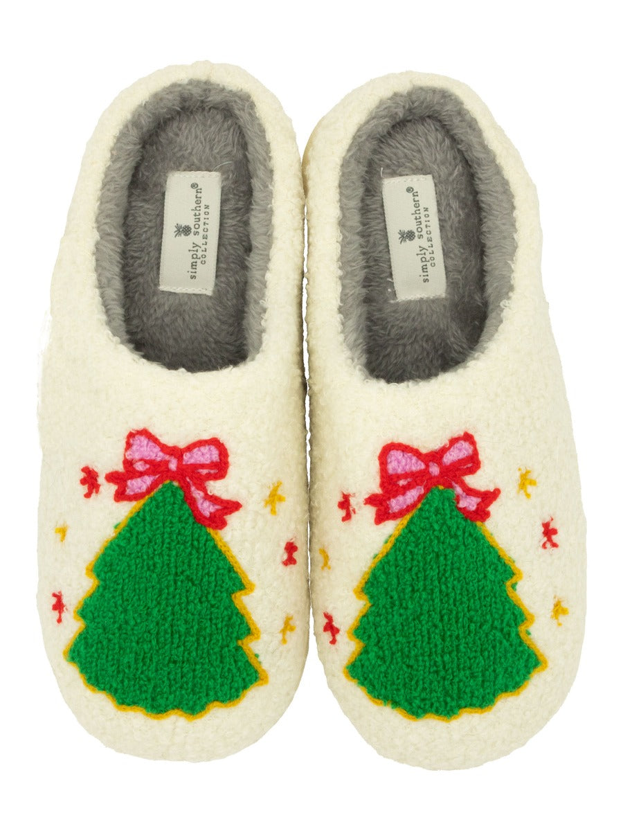 Simply Southern Fuzzy Holiday Slippers - Tree