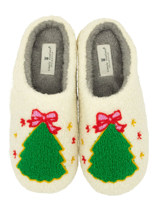 Simply Southern Fuzzy Holiday Slippers - Tree