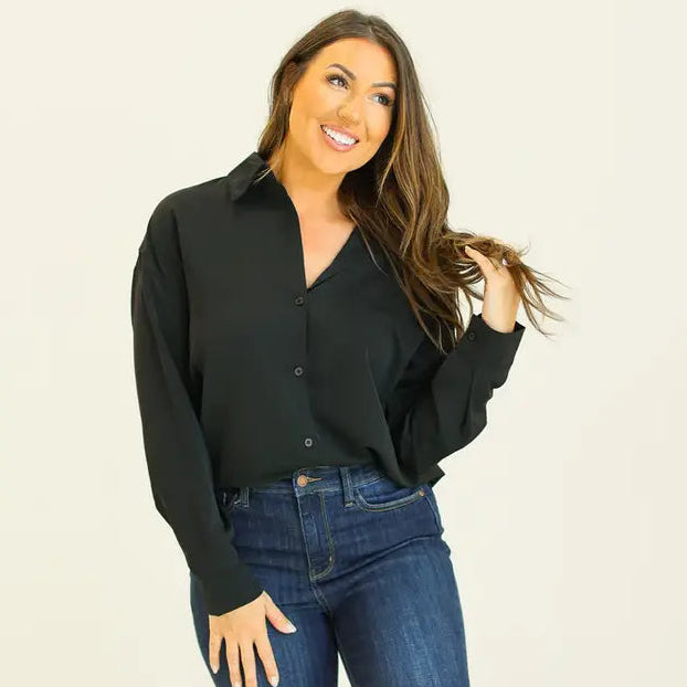 7660BS-BLK Grace & Emma Kathryn Classic Button Up in Black