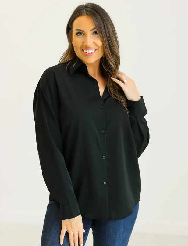7660BS-BLK Grace & Emma Kathryn Classic Button Up in Black