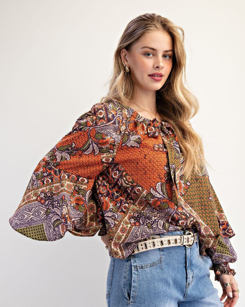 Boldest Bloom Floral Print Satin Top in Midnight Olive