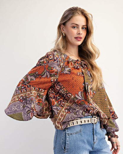 Boldest Bloom Floral Print Satin Top in Midnight Olive