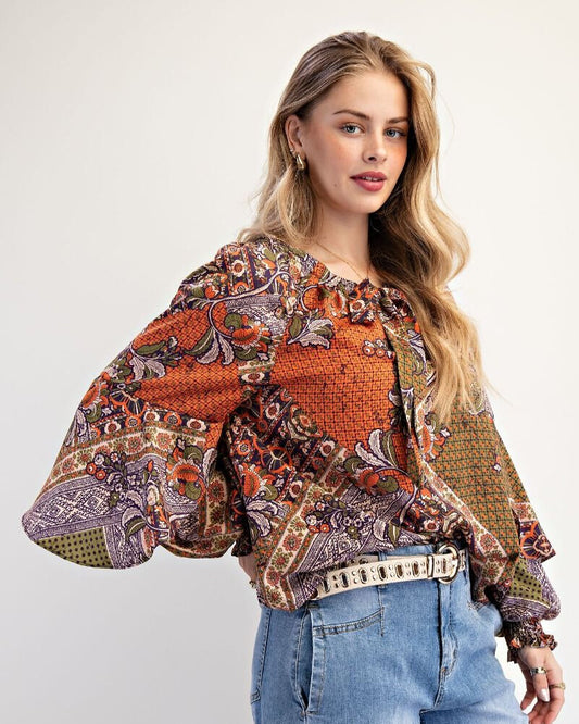 Boldest Bloom Floral Print Satin Top in Midnight Olive