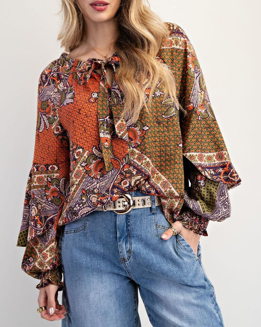 Boldest Bloom Floral Print Satin Top in Midnight Olive