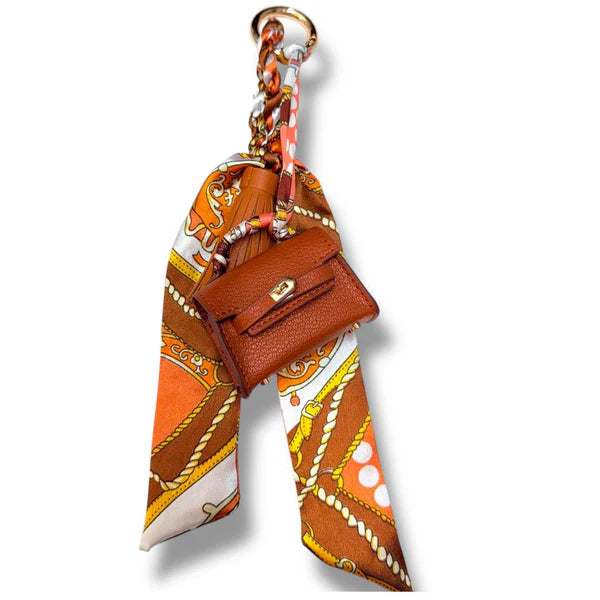 SMB7113BR Brown Bag Charm with Scarf