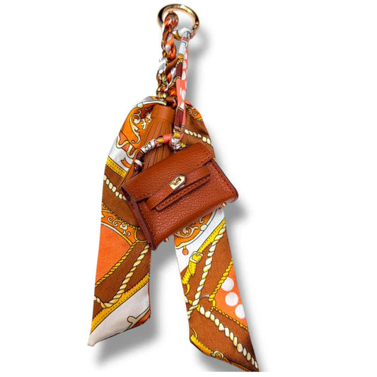 SMB7113BR Brown Bag Charm with Scarf